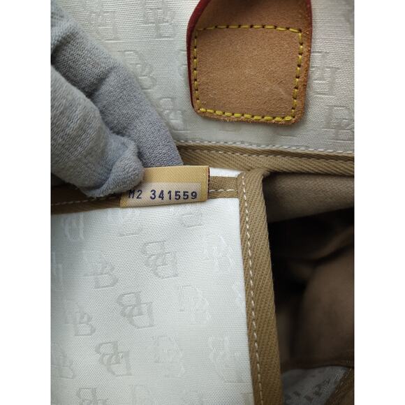 Dooney & Bourke White Canvas Leather Trim Double Handle Tassel Tote Bag - Picture 12 of 16